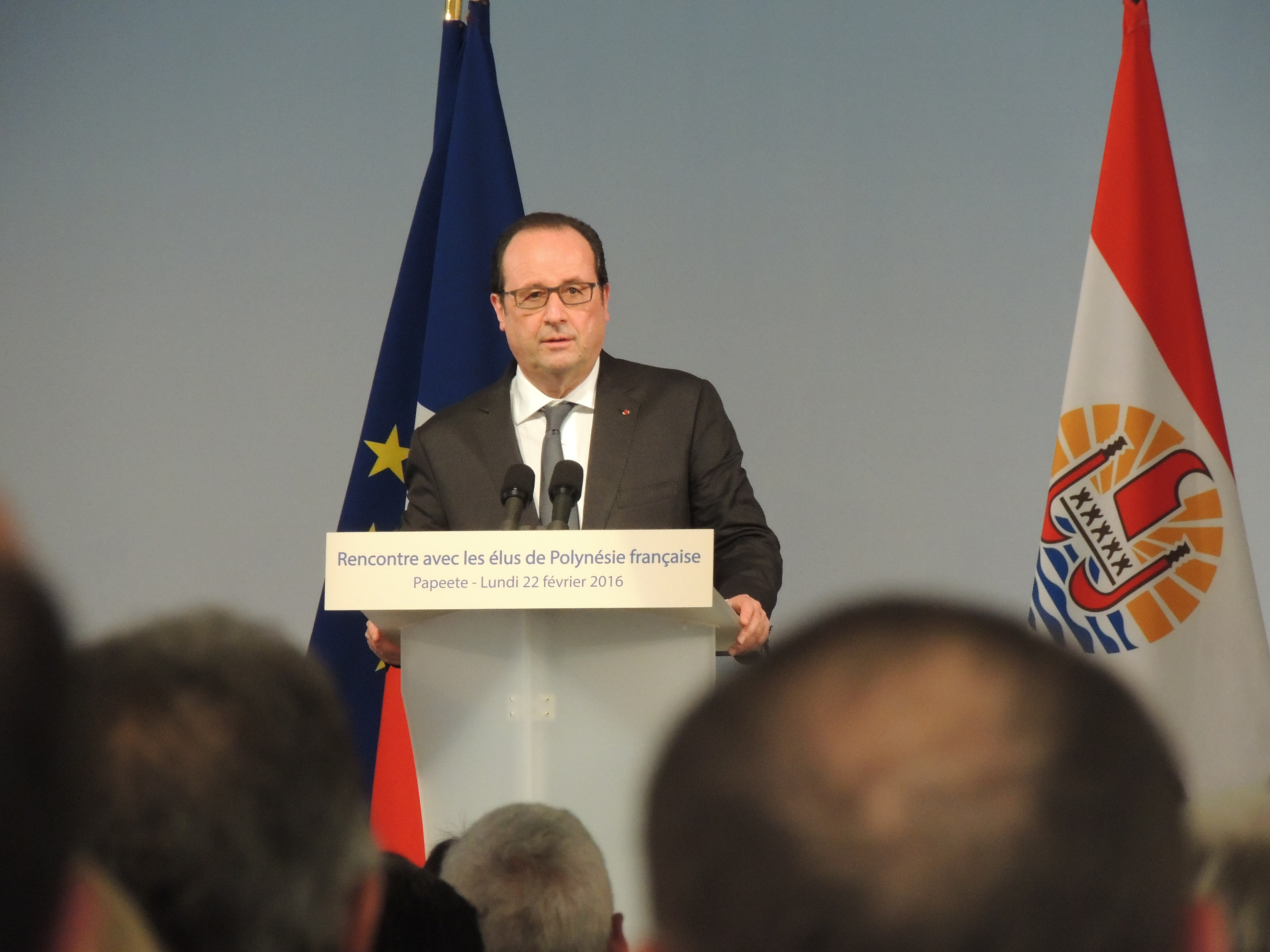 Discours de François Hollande devant les élus de la Polynésie française, pendant lequel il reconnait les conséquences des essais nucléaires ©Tahiti-infos