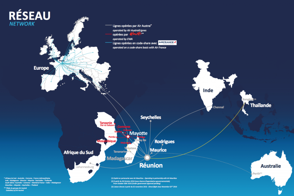 L'ensemble des destinations desservies par Air Austral
