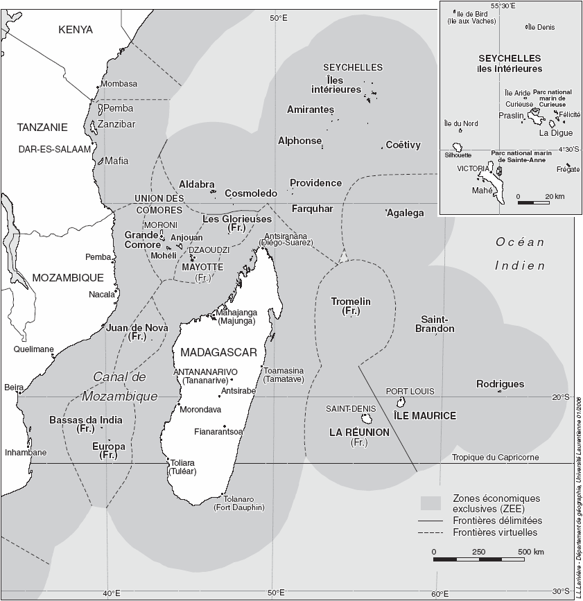 Les différentes ZEE de la région, avec au Nord, la ZEE des Seychelles ©