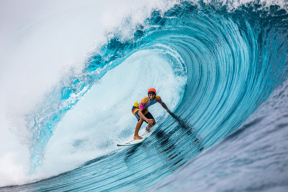 Le jeune surfeur tahitien Kauli'i Vaast, lors de la Tahiti Pro Teahupo'o 