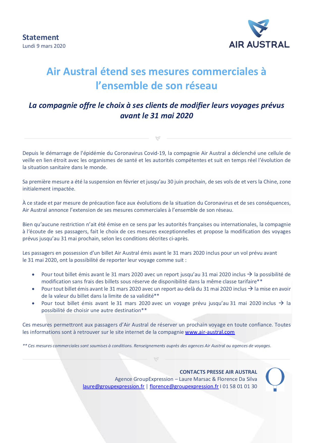 090320 Air Austral étend ses mesures commerciales à tout son réseau