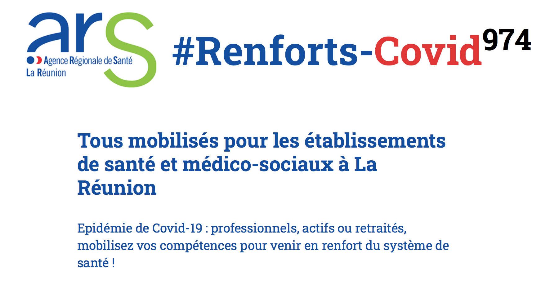 Covid-19- La Réunion : L&rsquo;ARS fait appel à des soignants volontaires sur la plateforme Renforts-Covid 974